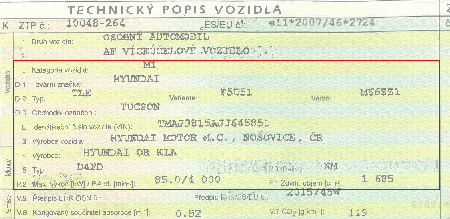 technicky popis vozidla dokumenty